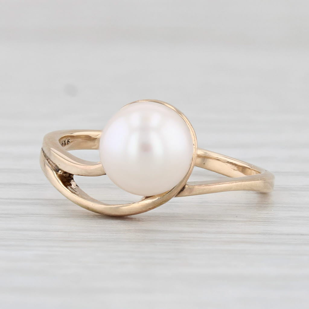 Light Gray Cultured Pearl Solitaire Ring 14k Yellow Gold Size 5.75