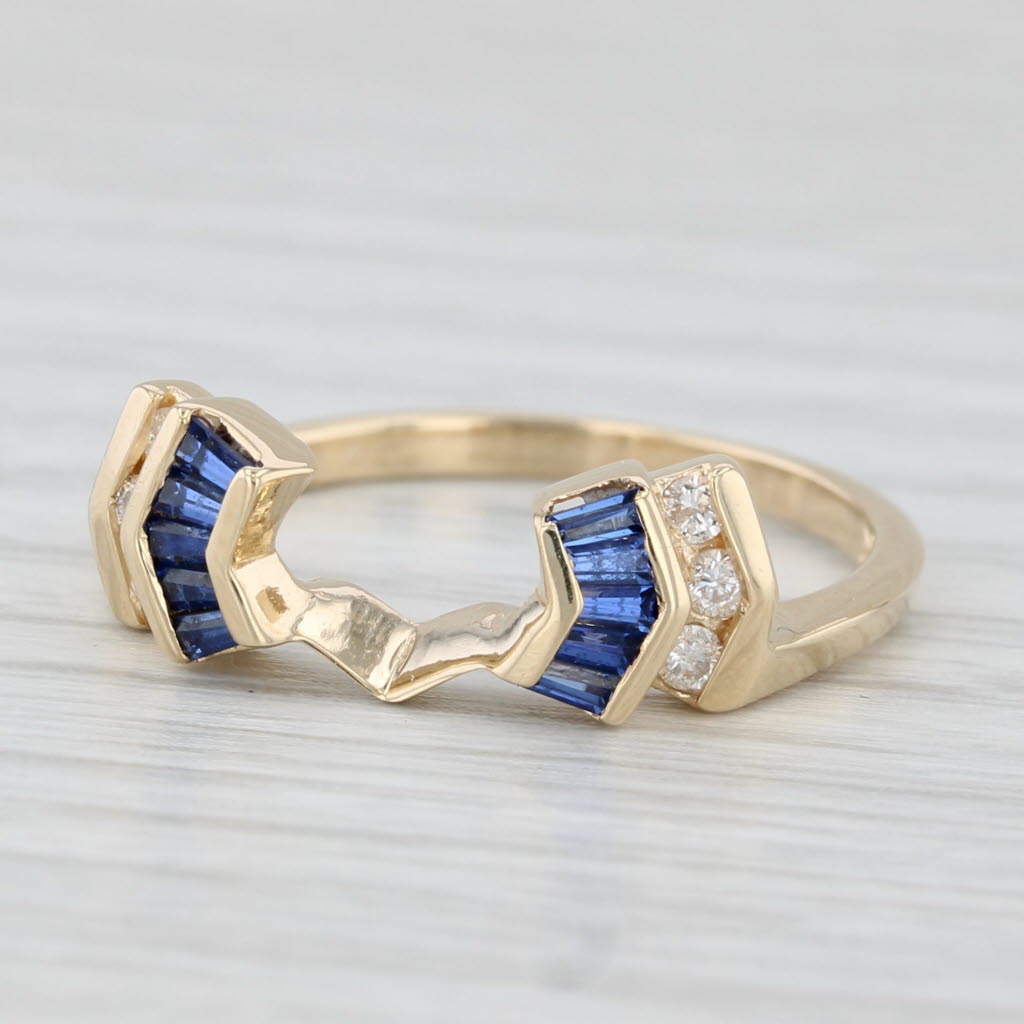 Light Gray 0.27ctw Lab Created Blue Sapphire Diamond Ring Guard 14k Yellow Gold Size 7.5