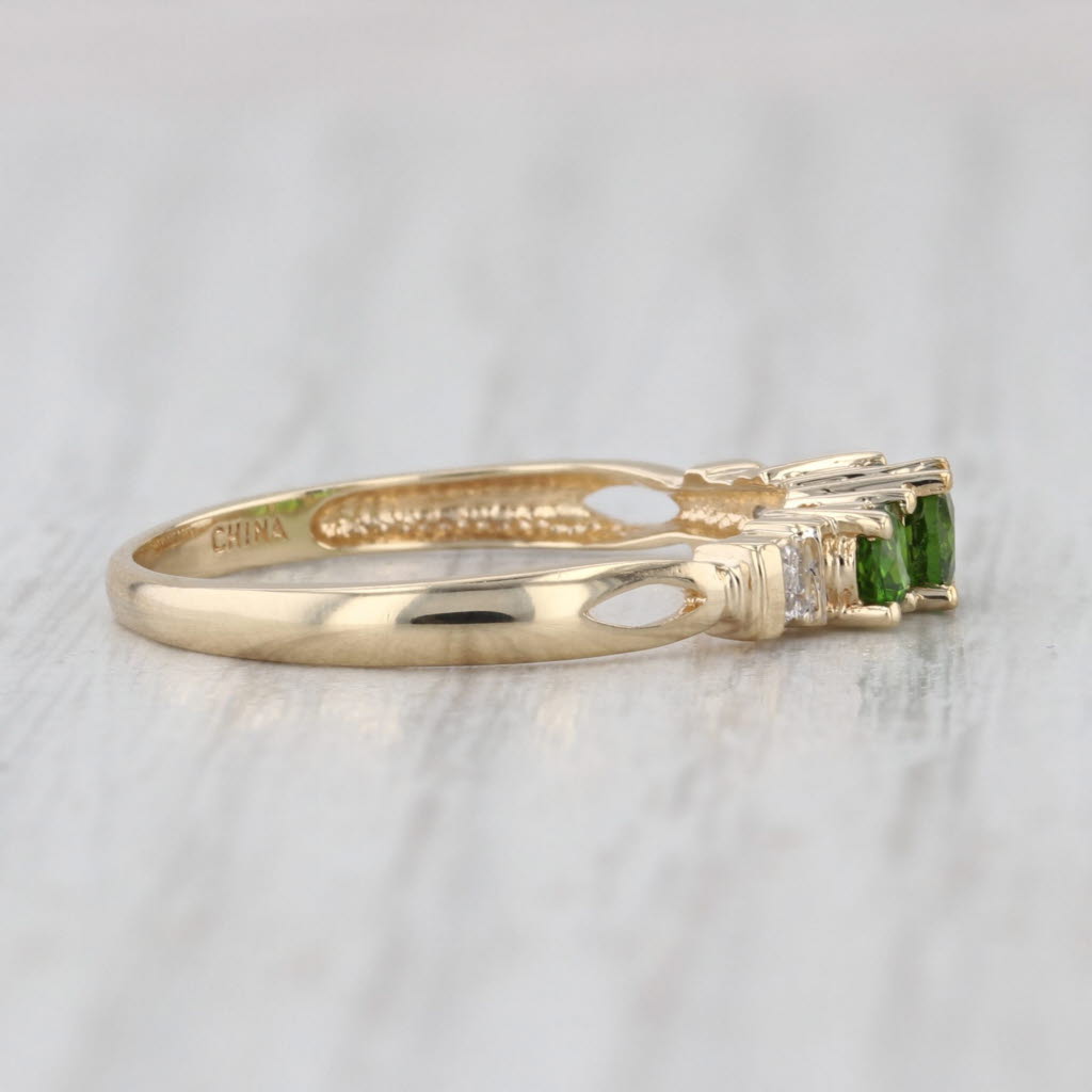 0.40ctw Chrome Diopside 3-Stone Ring 10k Yellow Gold Size 7.25 Diamond Accents