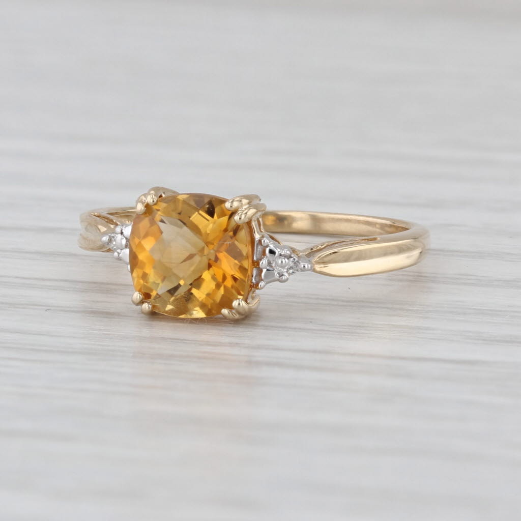 1.40ct Cushion Citrine Diamond Solitaire Ring 10k Yellow Gold Size 7