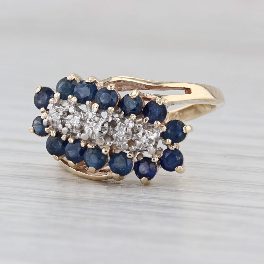 1.05ctw Sapphire Diamond Cluster Bypass Ring 10k Yellow Gold Size 5.5