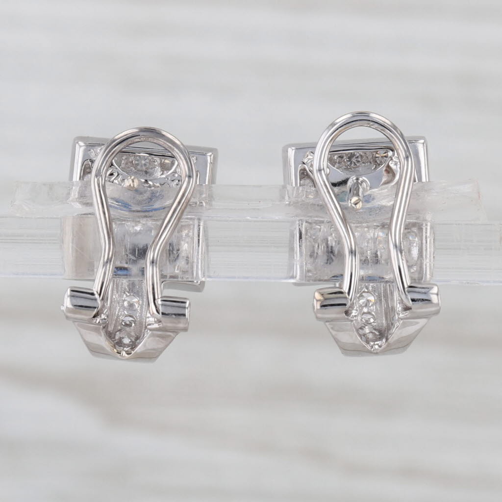 0.52ctw Blue Sapphire Diamond Halo Drop Earrings 18k White Gold Omega Backs