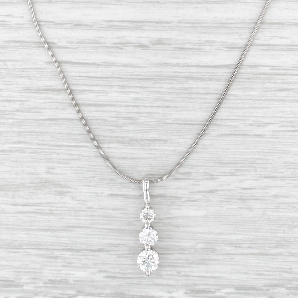 1.52ctw Diamond Graduateed 3-Stone Journey Pendant Necklace 14k White Gold 18"
