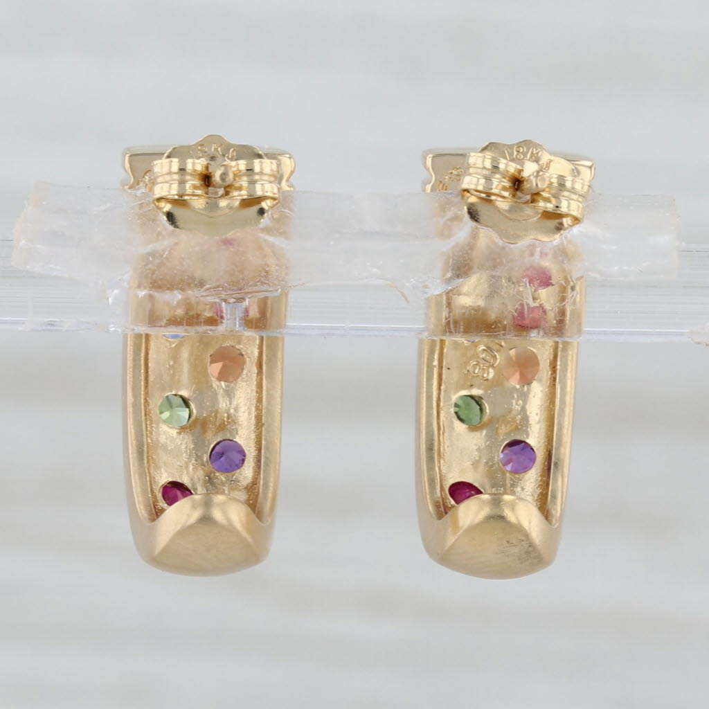 1.40ctw Multicolor Sapphire Ruby Dots J-Hook Earrings 18k Yellow Gold Drops
