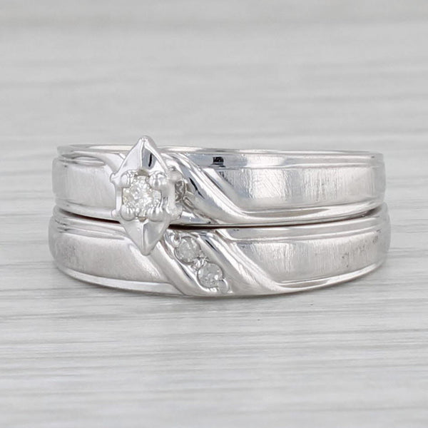 Diamond Engagement Ring Wedding Band Bridal Set 10k White Gold Size 7