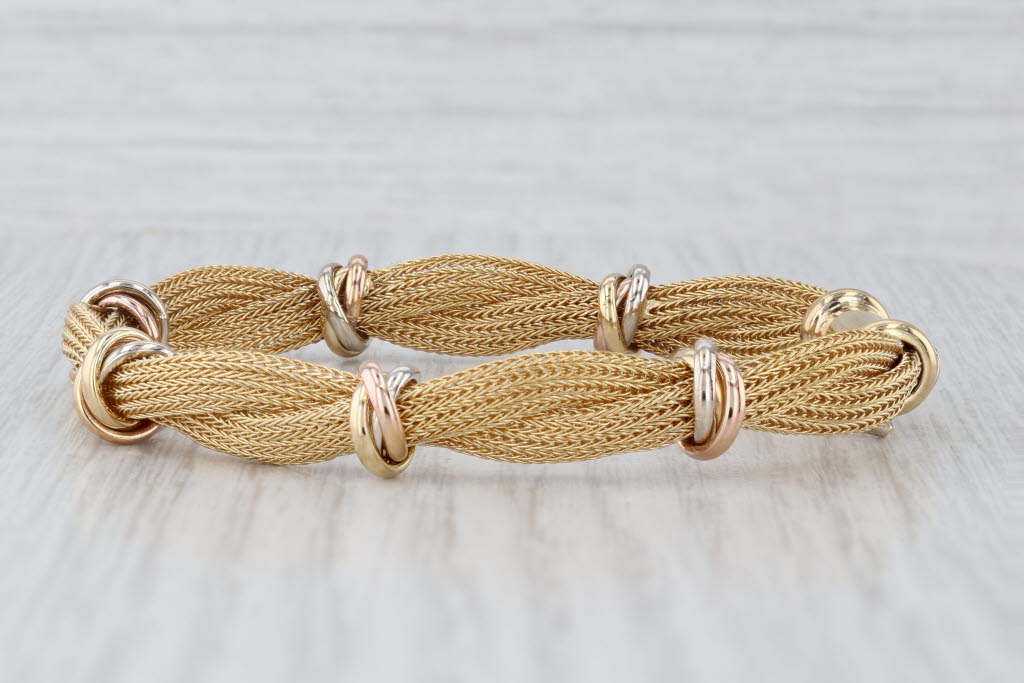 6" Woven Multi-Wheat Chains Bracelet 18k Yellow Rose White Gold 8.6mm