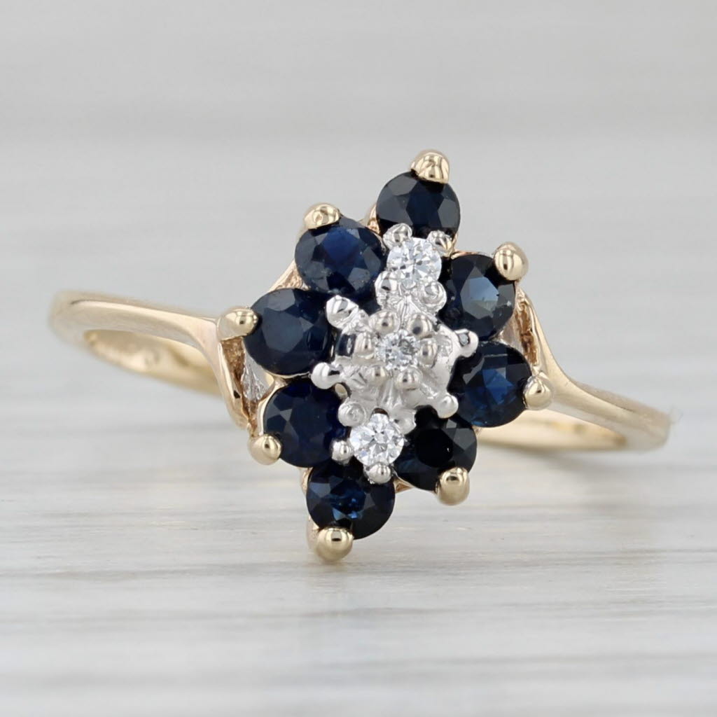 Gray 0.51ctw Blue Sapphire Diamond Cluster Ring 10k Yellow Gold Size 4.5