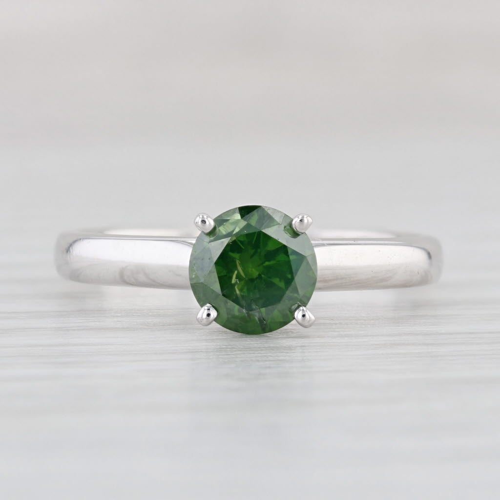 Light Gray 0.95ct Green Diamond Ring 14k White Gold Size 7 Round Solitaire