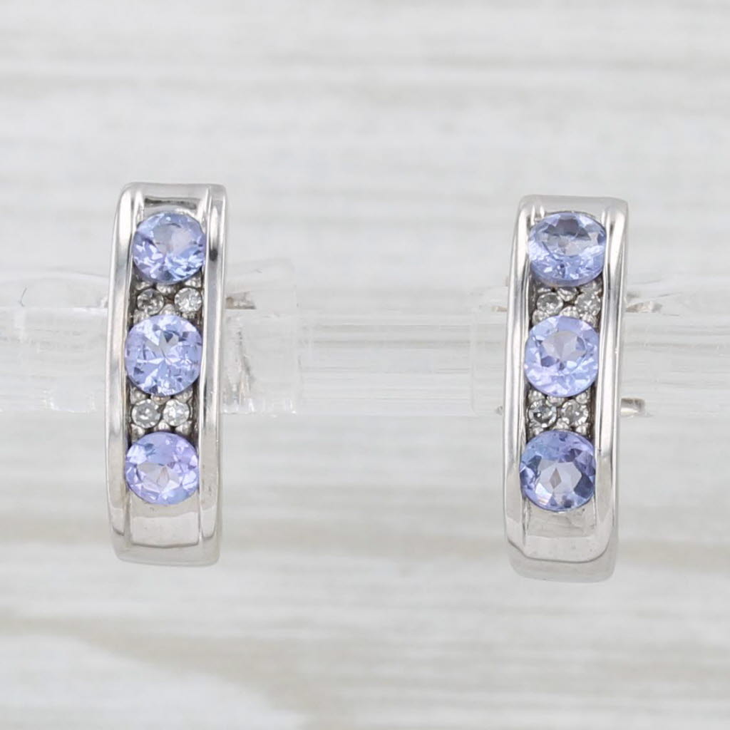 Light Gray 0.69ctw Tanzanite Diamond J-Hook Stud Earrings 14k White Gold