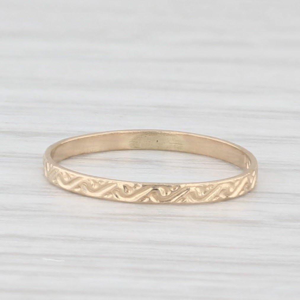 Light Gray Vintage Floral Engraved Baby Ring 10k Yellow Gold Small Size Band