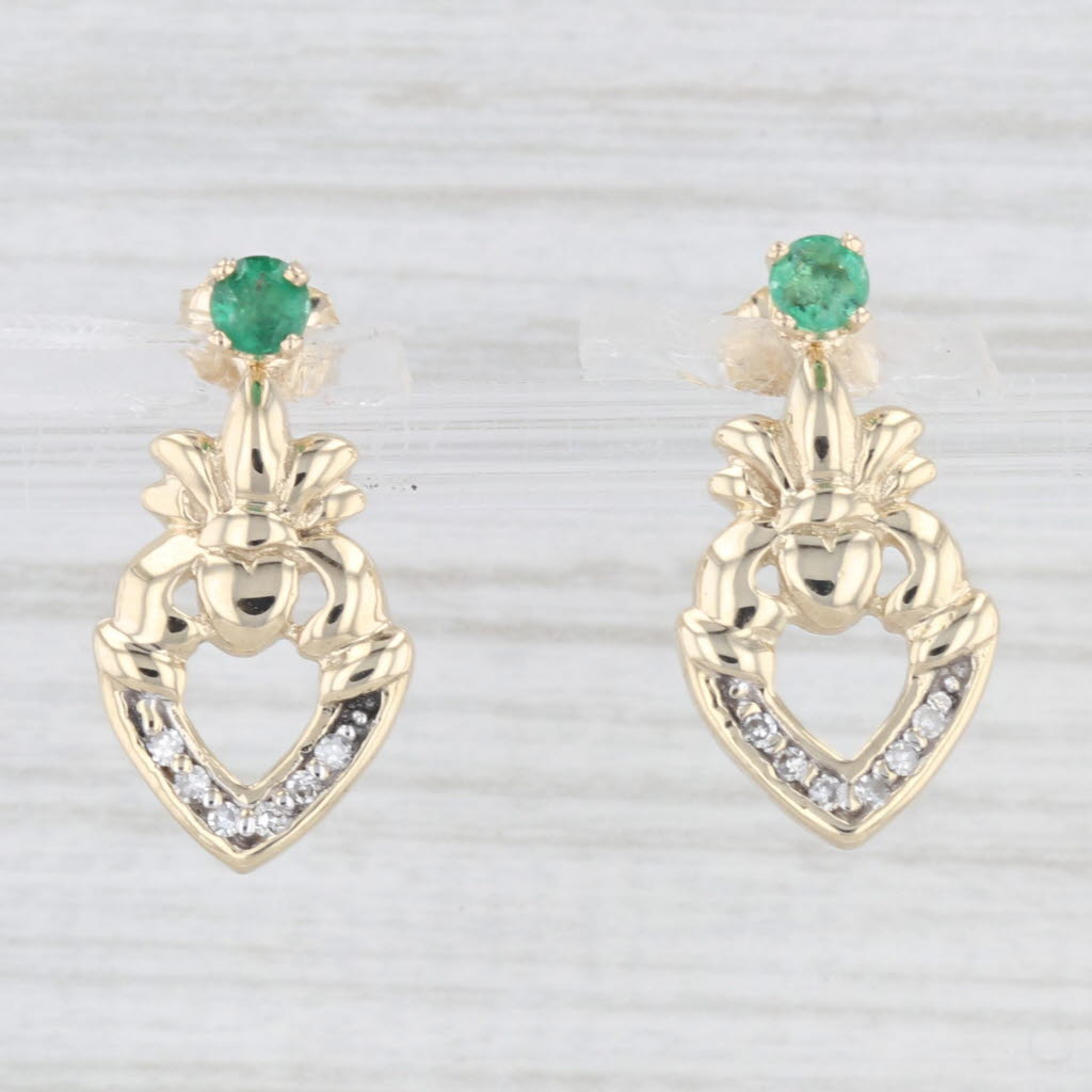 Light Gray 0.25ctw Emerald Diamond Heart Drop Earrings 10k Yellow Gold