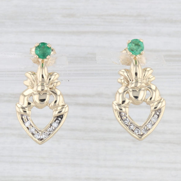 0.25ctw Emerald Diamond Heart Drop Earrings 10k Yellow Gold