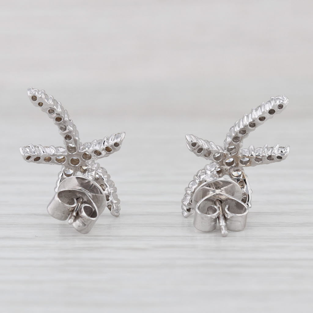 0.82ctw Diamond Starfish Stud Earrings 18k White Gold Studs Nautical