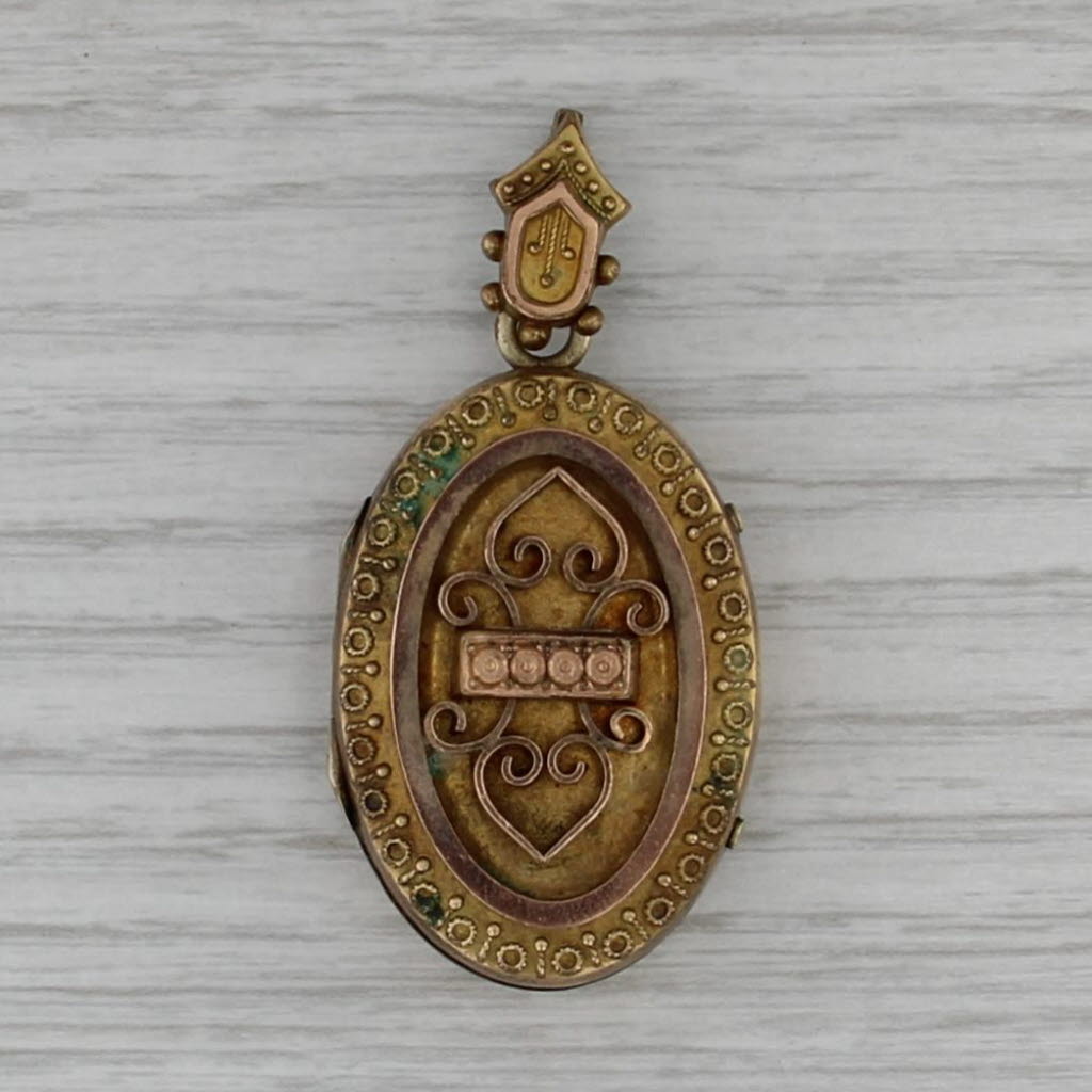 Antique Etruscan Style Picture Locket Pendant Gold Filled Opens As IS