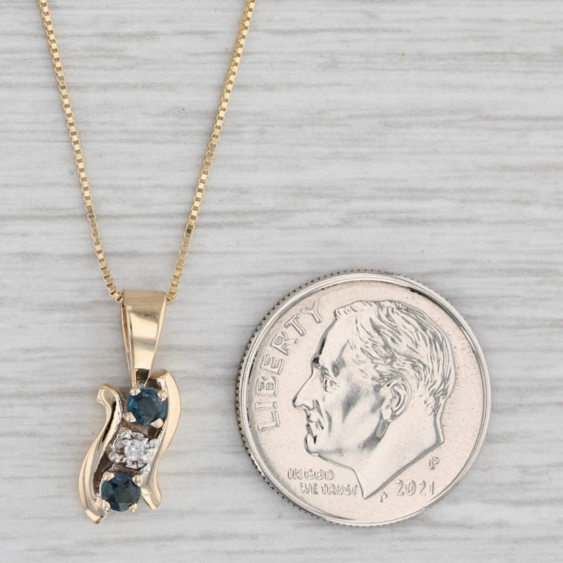 0.20ctw Blue Sapphire Diamond Pendant Necklace 14k Yellow Gold 18" Box Chain