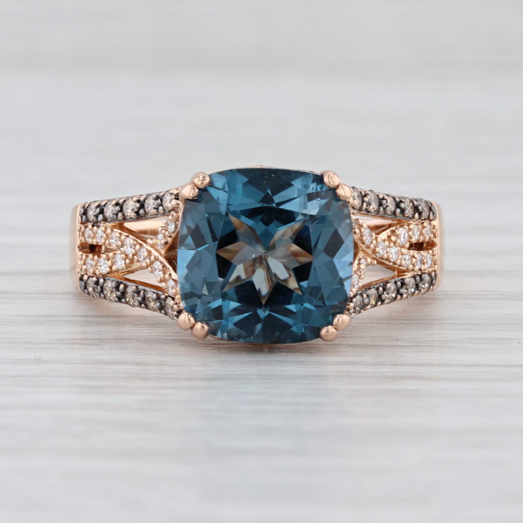 Le Vian 5.84ctw London Blue Topaz Diamond Ring 14k Rose Gold Size 8.5