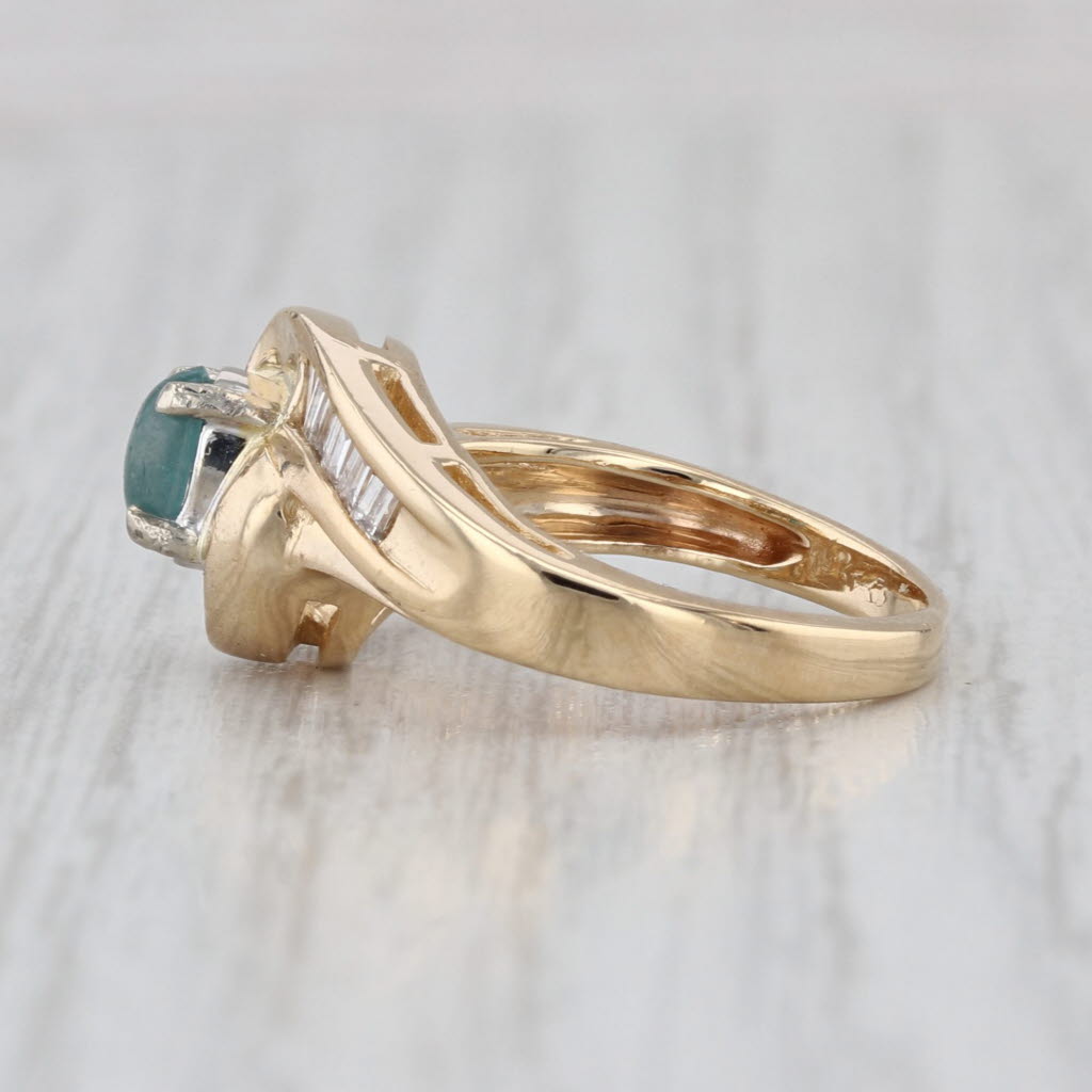 Emerald Cabochon Diamond Bypass Ring 14k Yellow Gold Size 5