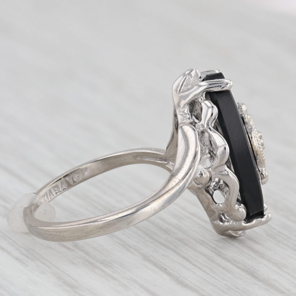 Light Gray Vintage Onyx Signet Ring 10k White Gold Size 5.25 Diamond Accent