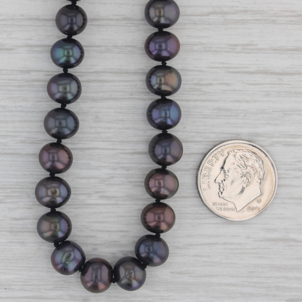 Gray Cultured Freshwater Black Pearl Bead Strand Necklace 14k Gold 16.75"