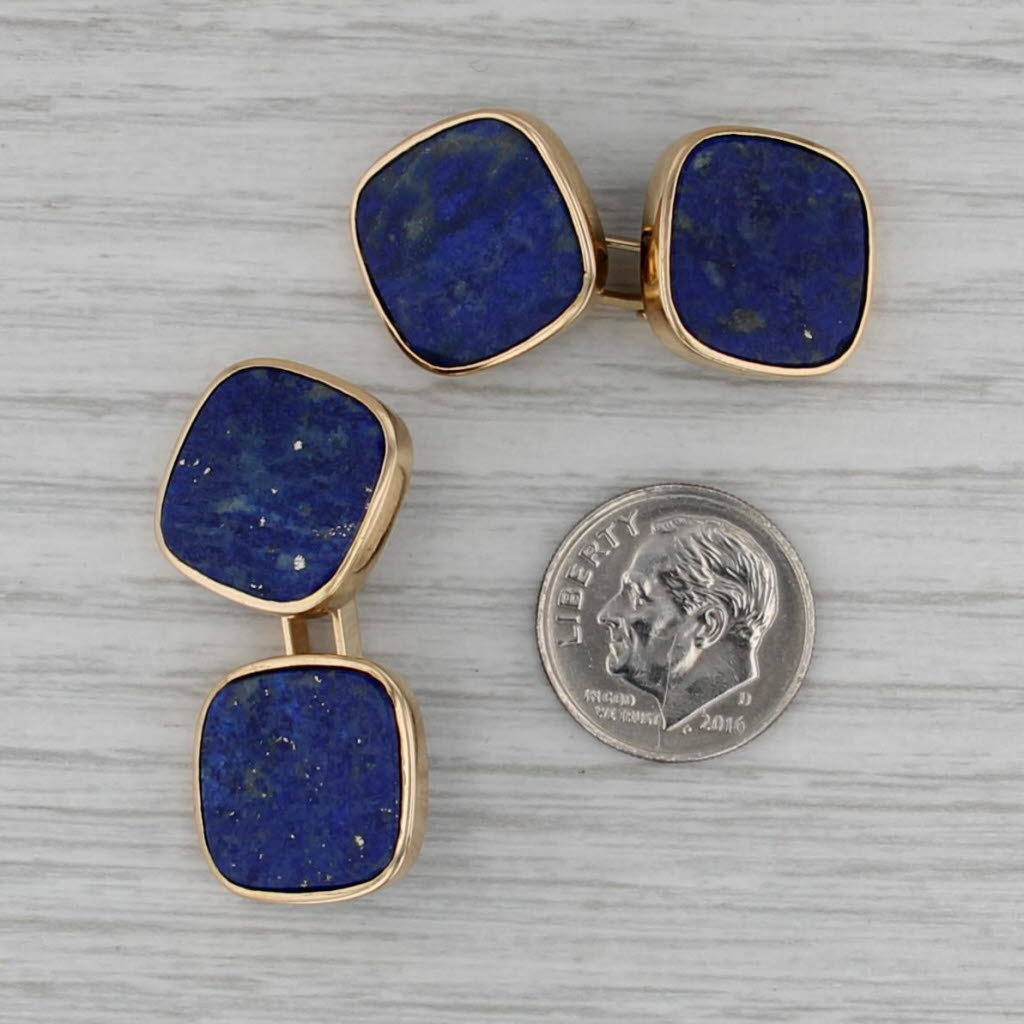 Vintage Lapis Lazuli Cufflinks 18k Yellow Gold Blue Stone