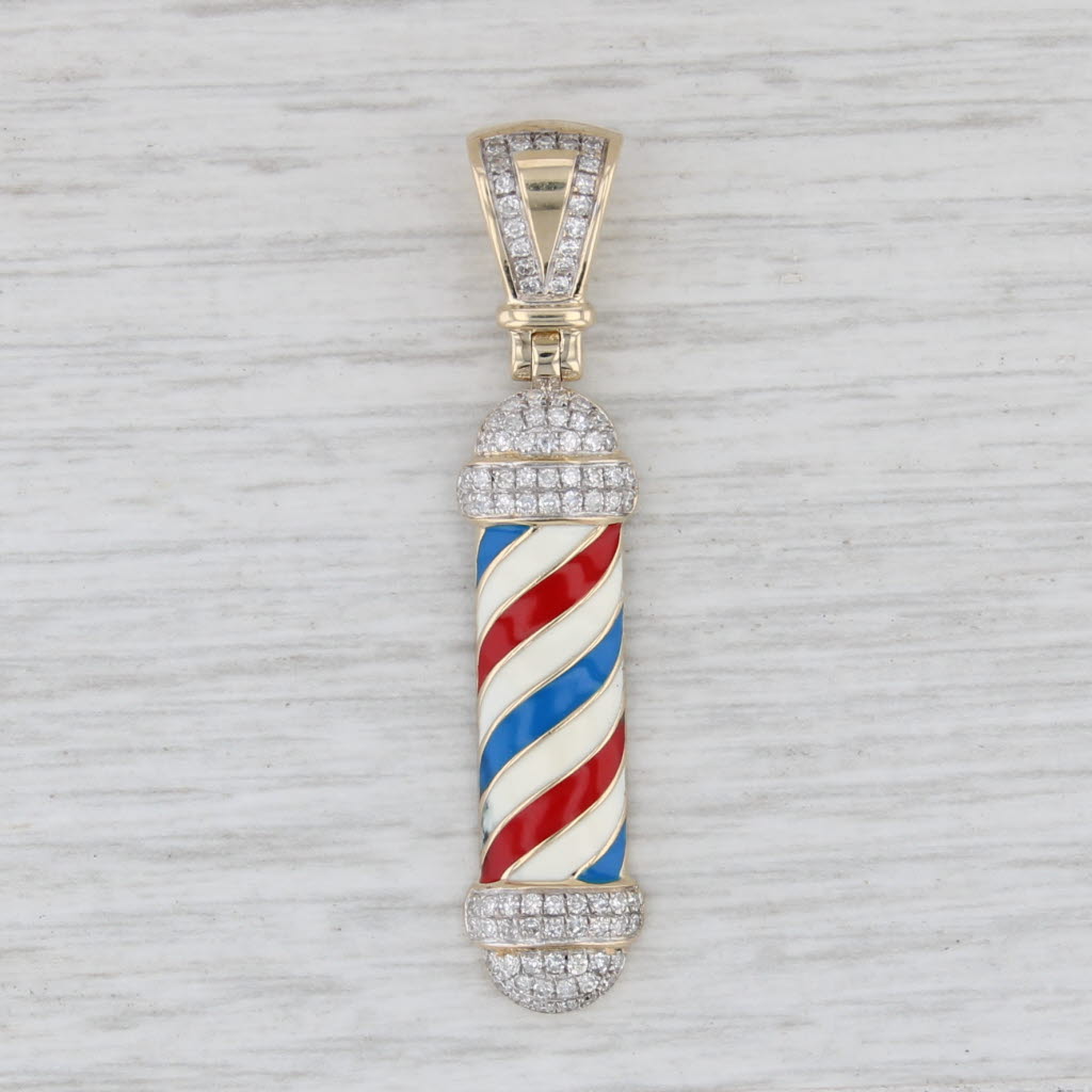 0.30ctw Diamond Barbershop Pendant 10k Yellow Gold Enamel