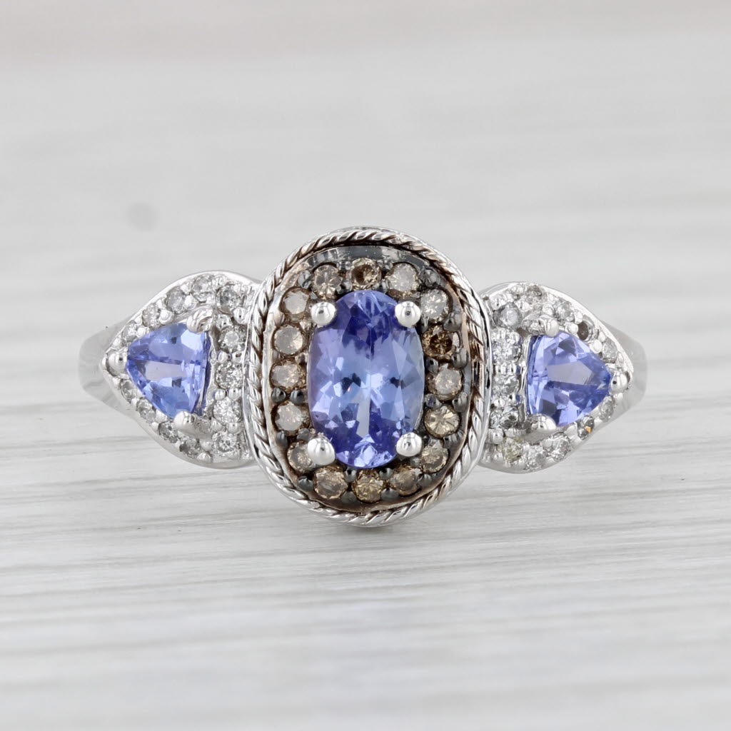 Light Gray 0.79ctw Tanzanite Diamond Halo Ring 14k White Gold Size 8