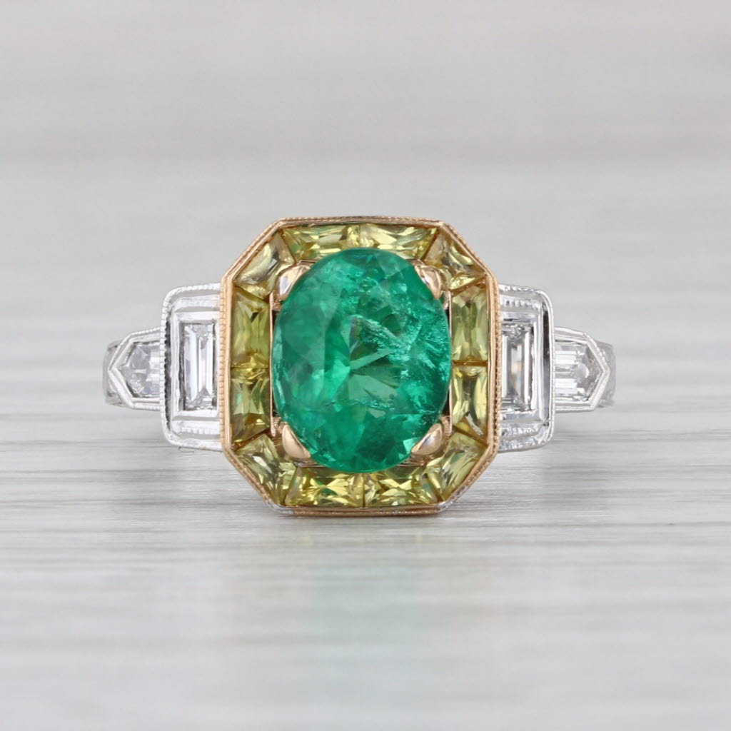 2.58ctw Emerald Yellow SapphireHalo Diamond Ring 14k Yellow White Gold Size 6.5