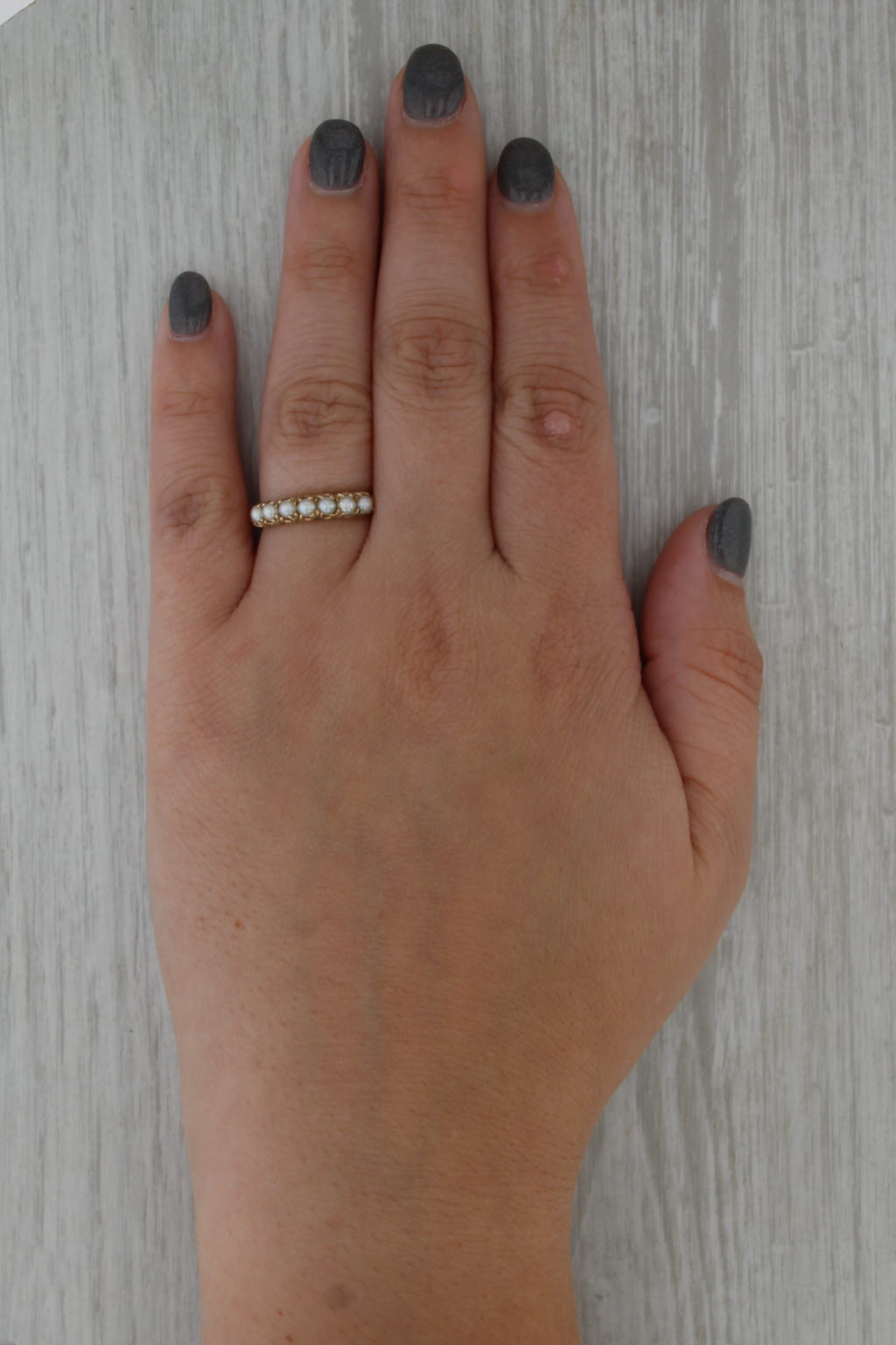 Vintage Cultured Pearl Ring 10k Yellow Gold Size 7 Stackable Wedding Band