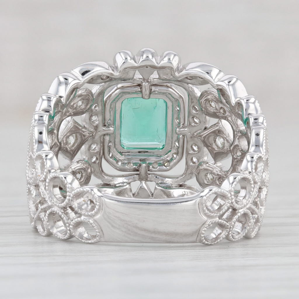 Light Gray New 1.16ctw Emerald Diamond Cocktail Ring 14k White Gold Size 7