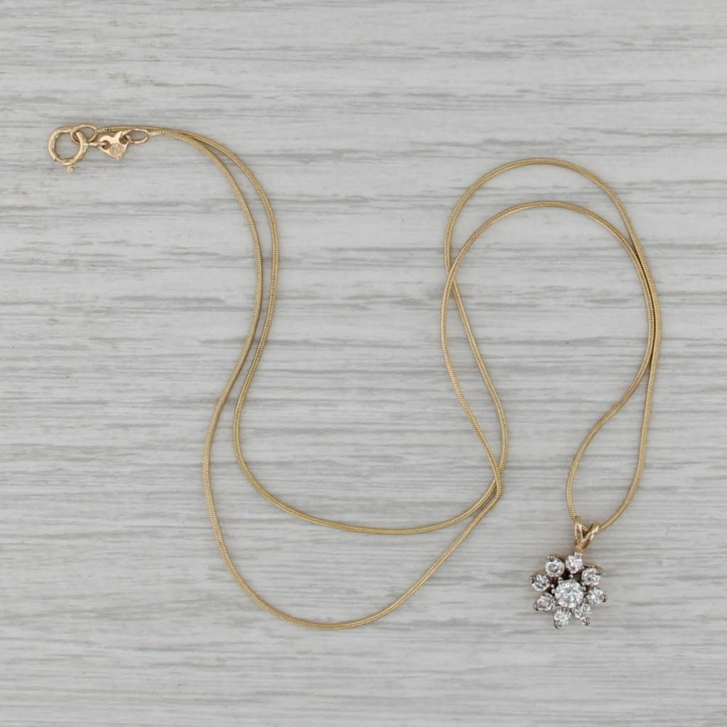 0.50ctw Diamond Flower Cluster Pendant Necklace 14k Yellow Gold 16" Snake Chain