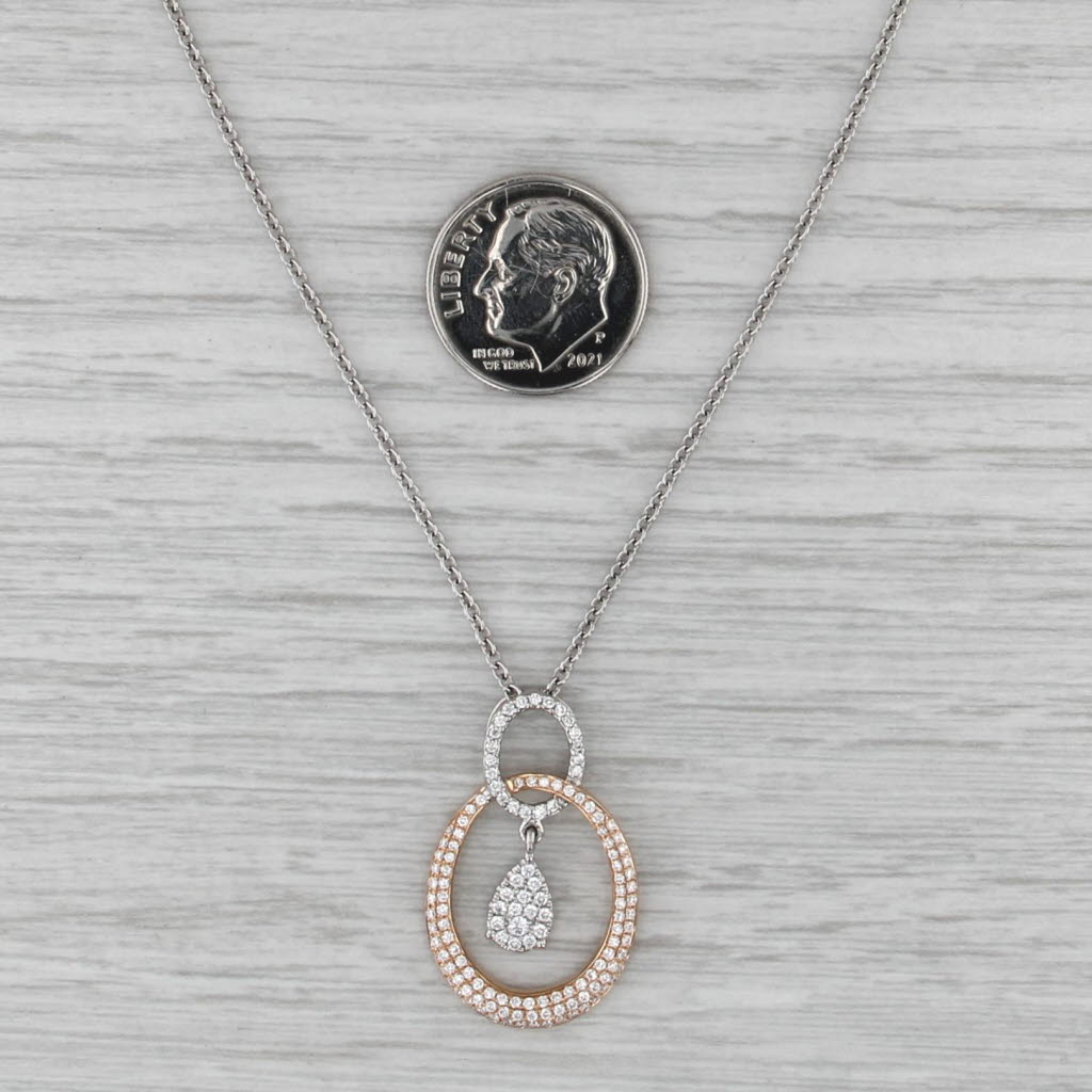 0.52ctw Diamond Interlocking Ovals Pendant Necklace 14k Gold 16-18" Cable Chain
