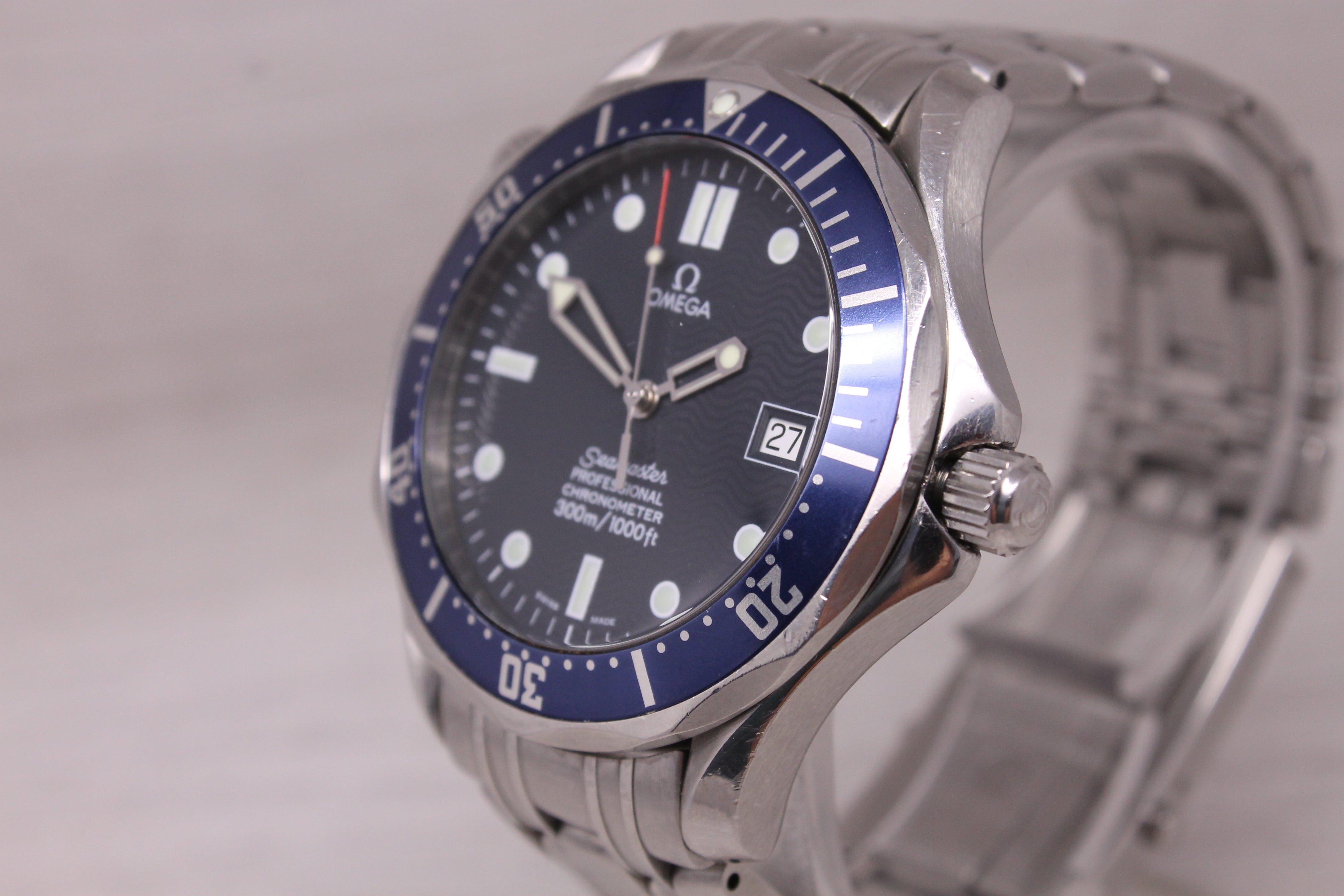 c.2006 Omega Seamaster Pro 300m 41mm Steel Automatic Mens Divers Watch Blue Bond