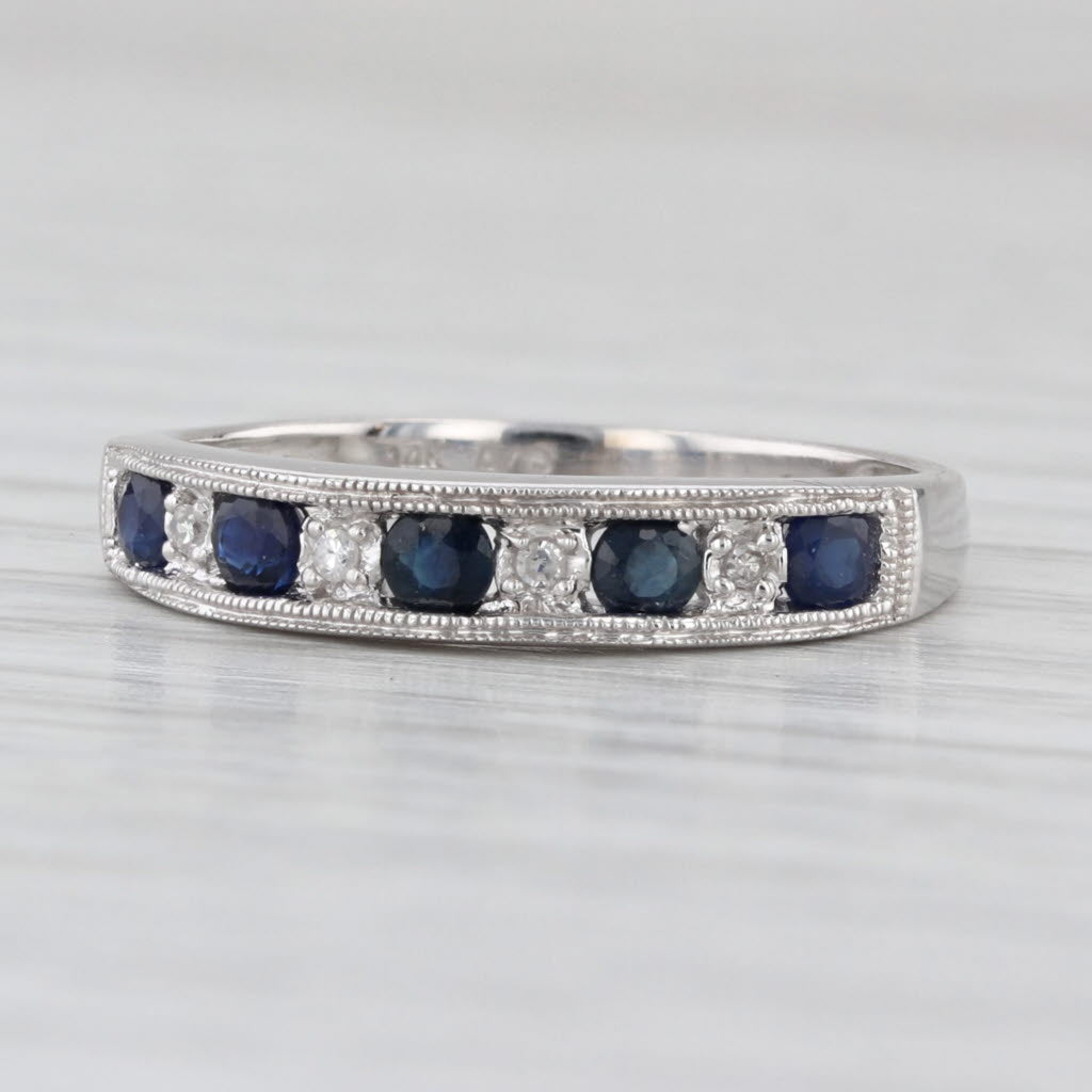 0.47ctw Blue Sapphire Diamond Wedding Band 14k White Gold Stackable Ring Sz 7.25
