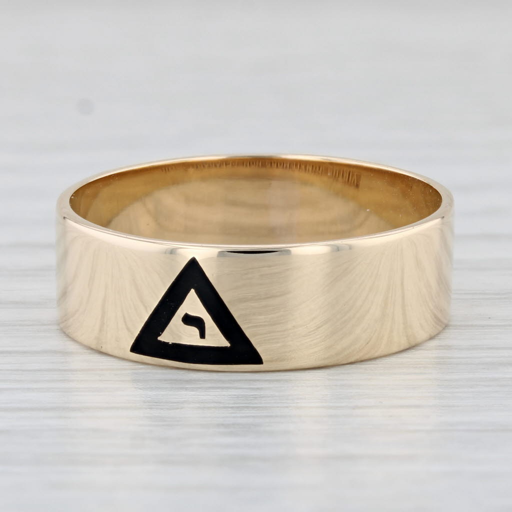 Light Gray 14th Degree Yod Ring 10k Gold Scottish Rite Masonic Band Size 11