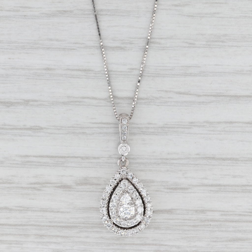 Neil Lane 0.59ctw Diamond Teardrop Pendant Necklace 14k White Gold Adjustable