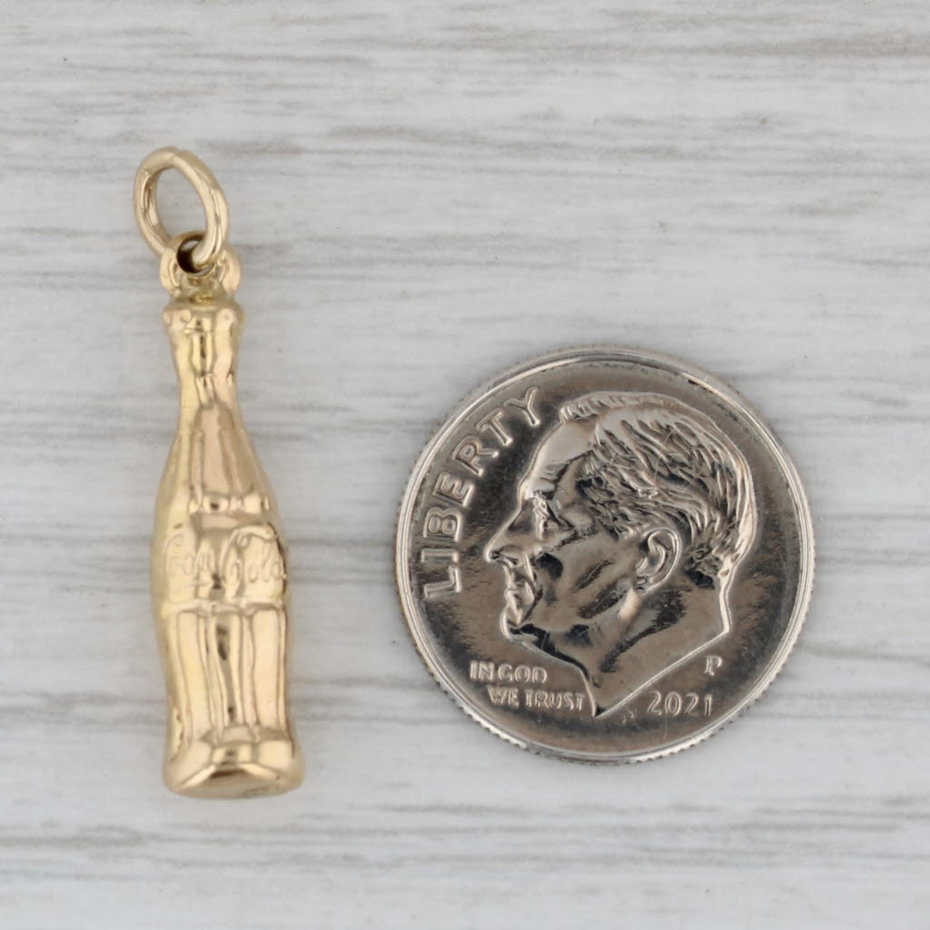 Gray Coca Cola Bottle Charm 14k Yellow Gold Soda Keepsake Pendant