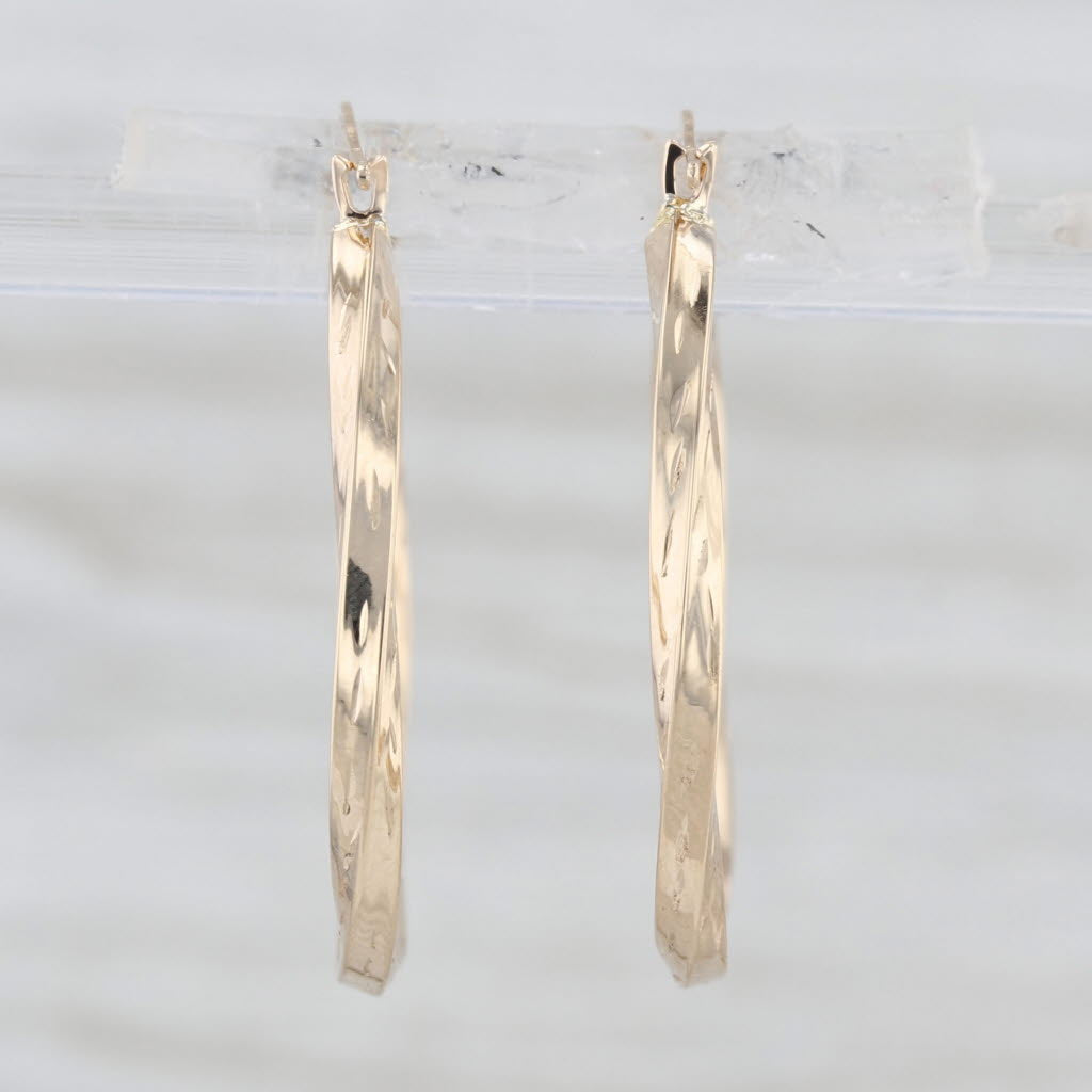 Twist Hoop Earrings 10k Yellow Gold Snap Top Posts Round Hoops 26 x 1.8 mm