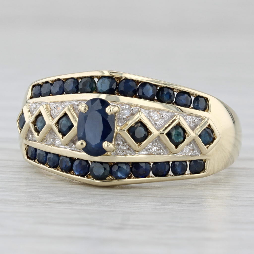 Light Gray 1.66ctw Blue Sapphire Diamond Ring 14k Yellow Gold Size 11.25