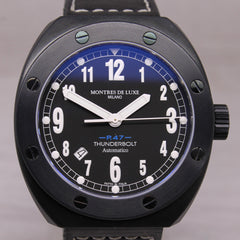 Montres Milano P47 Thunderbolt 43mm Black PVD Steel Automatic Watch w Box Italy