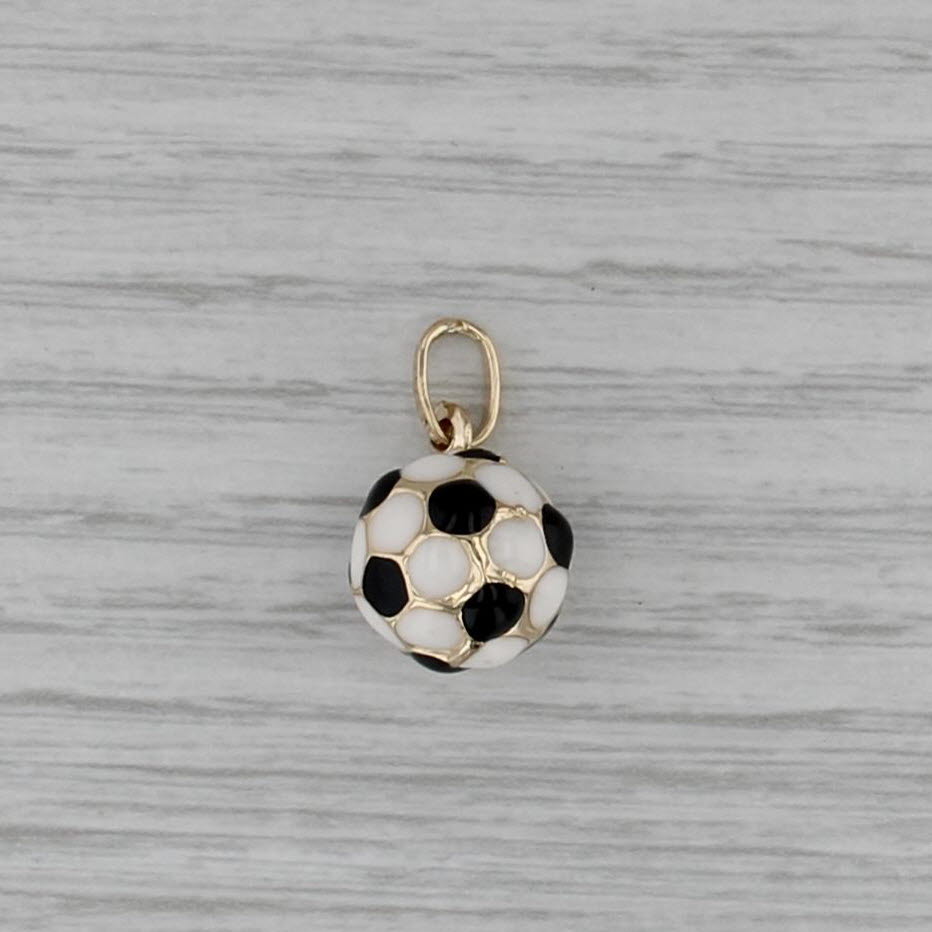 Small Soccer Ball Charm 14k Yellow Gold Enamel Pendant