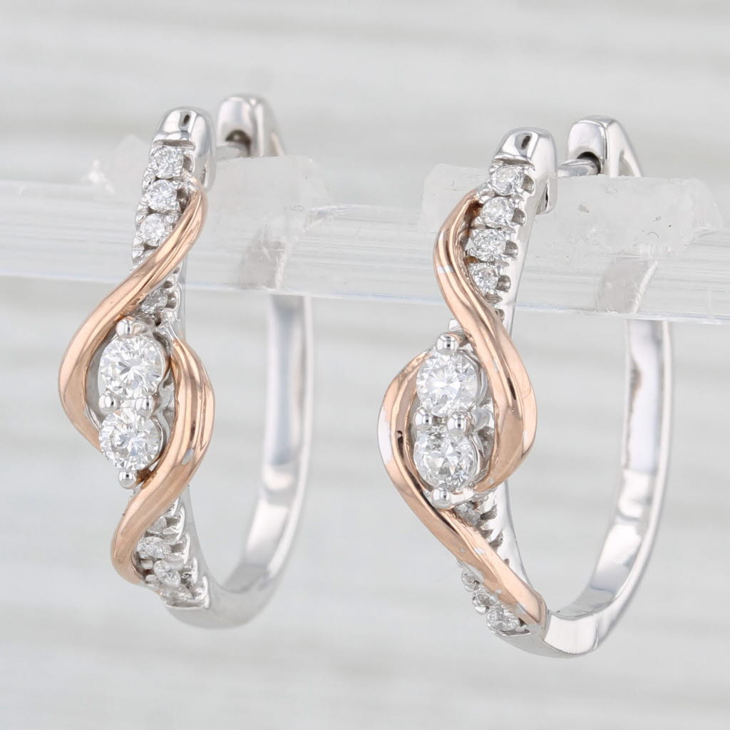 Light Gray Ever Us 0.50ctw Diamond Hoop Earrings 14k White Rose Gold Snap Top Hoops