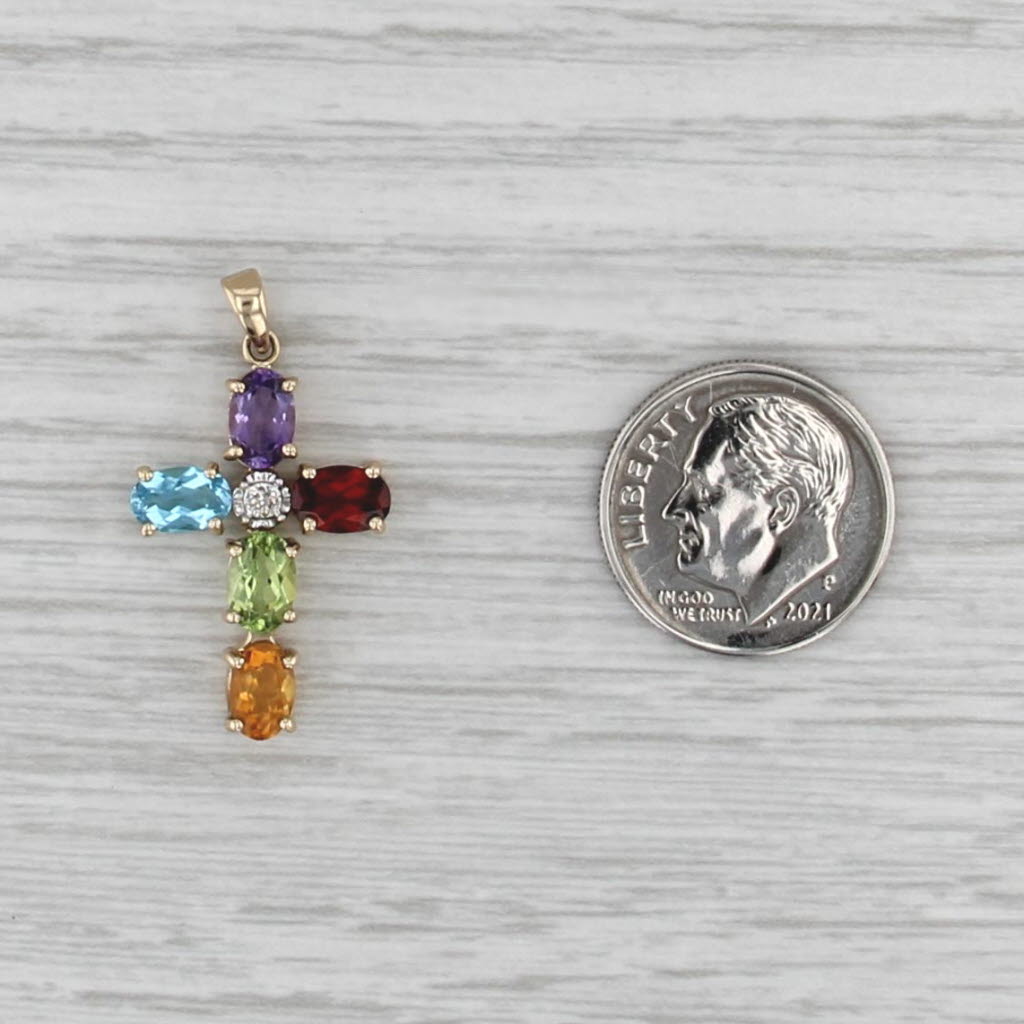 2.38ctw Gemstone Cross Pendant 14k Gold Amethyst Garnet Topaz Peridot Citrine