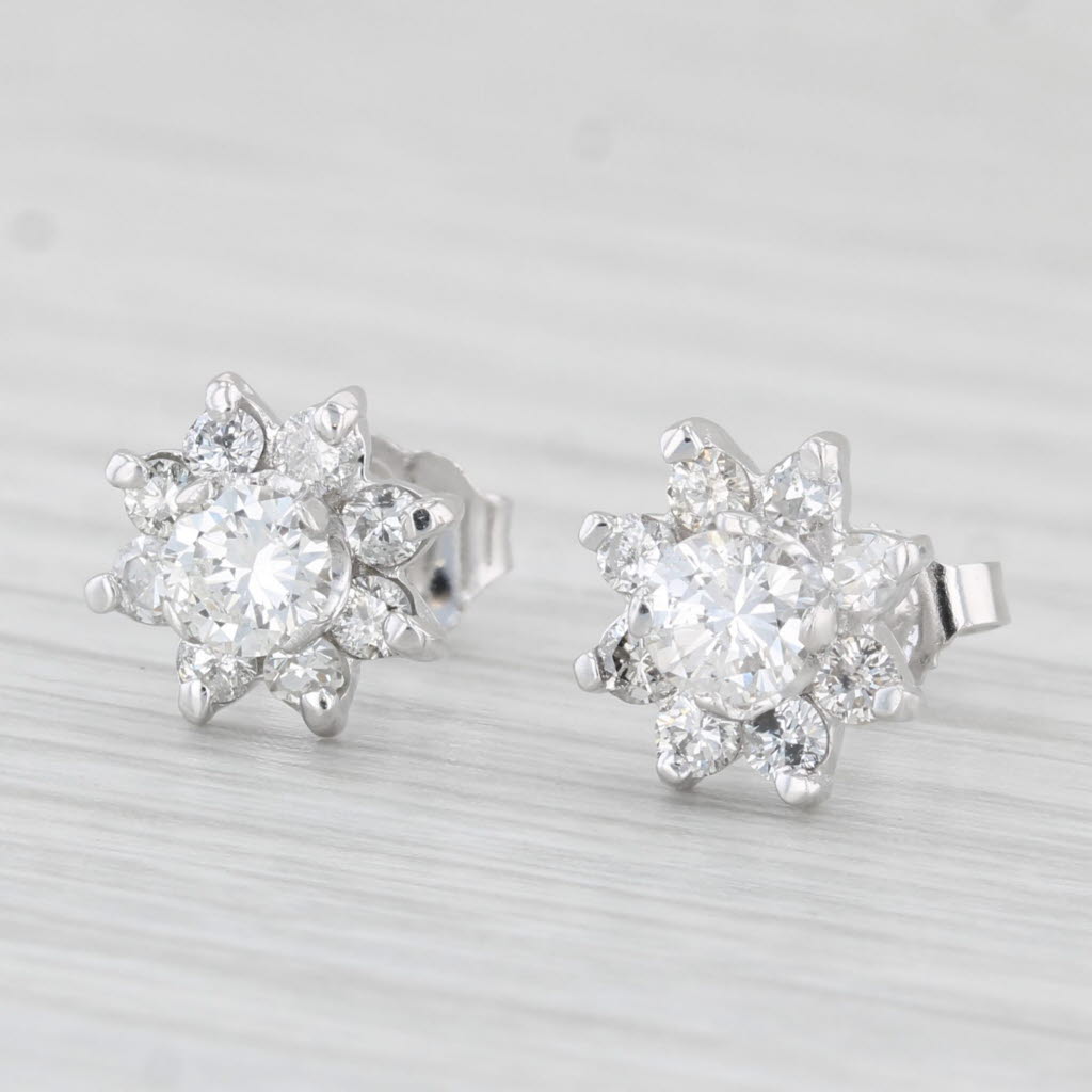 Light Gray 0.96ctw Diamond Flower Stud Earrings 14k White Gold
