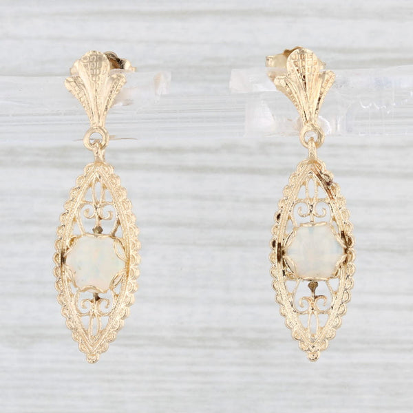 Opal Filigree Dangle Earrings 14k Yellow Gold Pierced Drops
