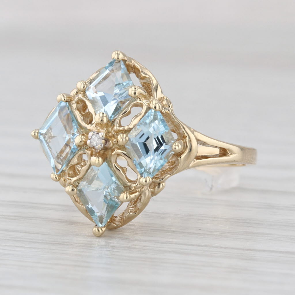 2.40ctw Blue Topaz Diamond Cross Cluster Ring 10k Yellow Gold Size 8.25