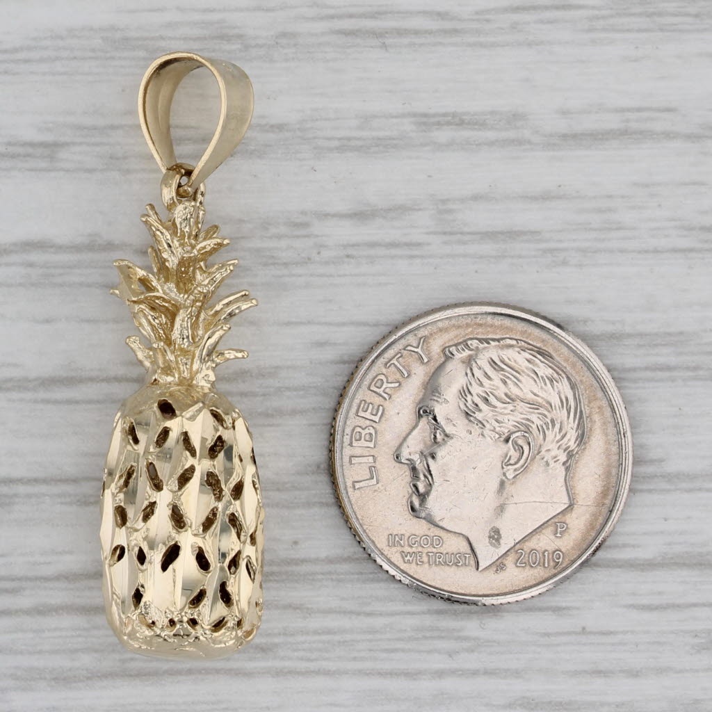 Gray Pineapple Pendant 14k Yellow Gold Ornate Openwork