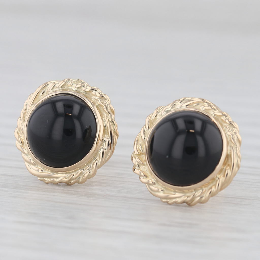 [LLOYD] 14K GOLD☆Black Point Round Earrings Round Cabochon Black Onyx Stud Earrings 14k Yellow Gold