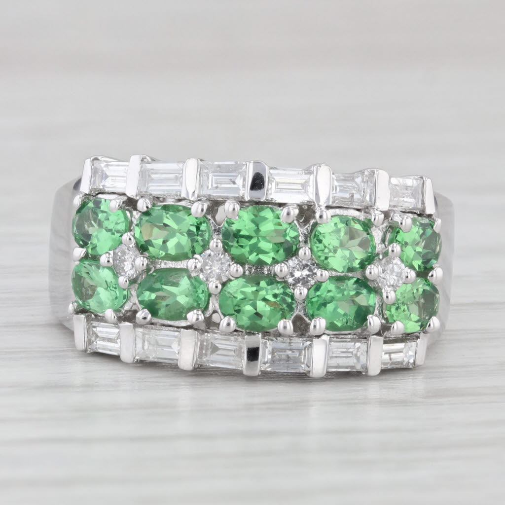 Light Gray 2.64ctw Green Tsavorite Garnet Diamond Ring 14k White Gold Size 8.75