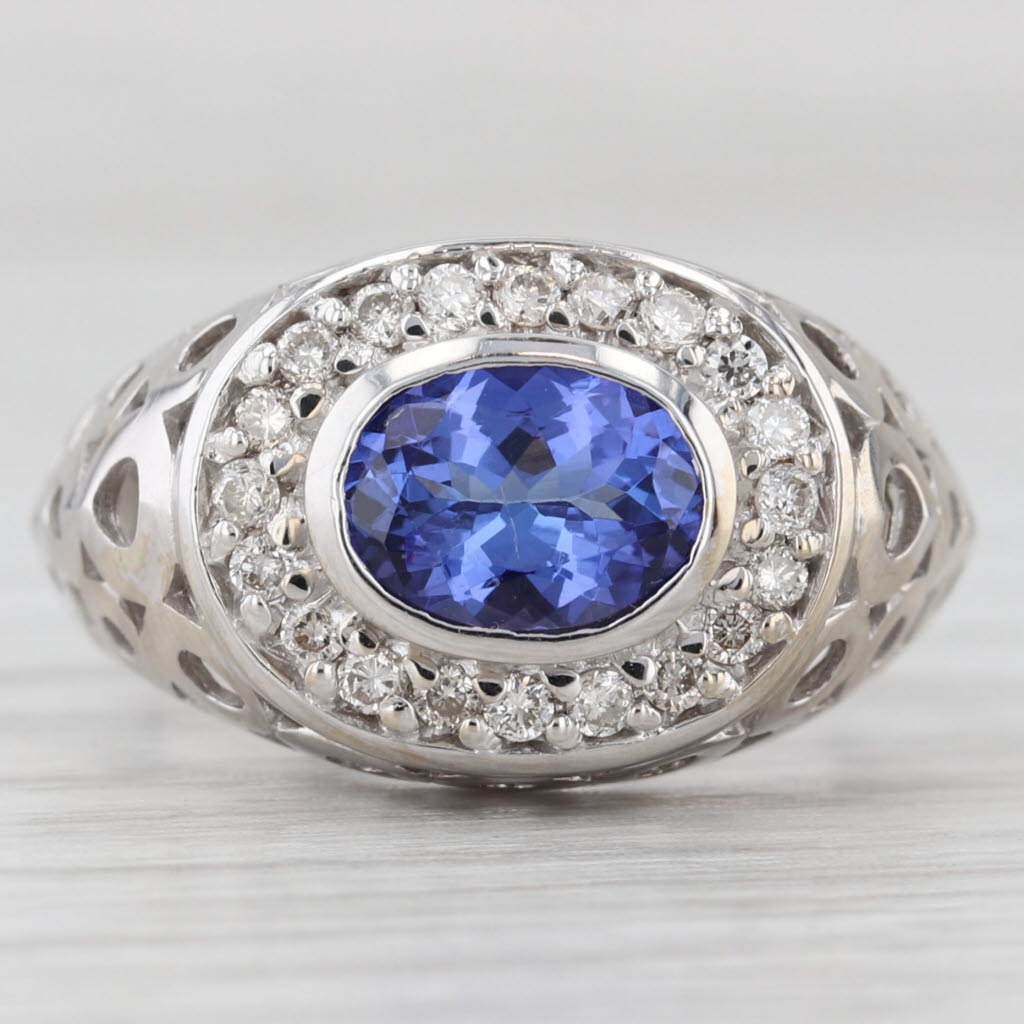 Light Gray 1.64ctw Tanzanite Diamond Halo Ring 18k White Gold Size 6.75
