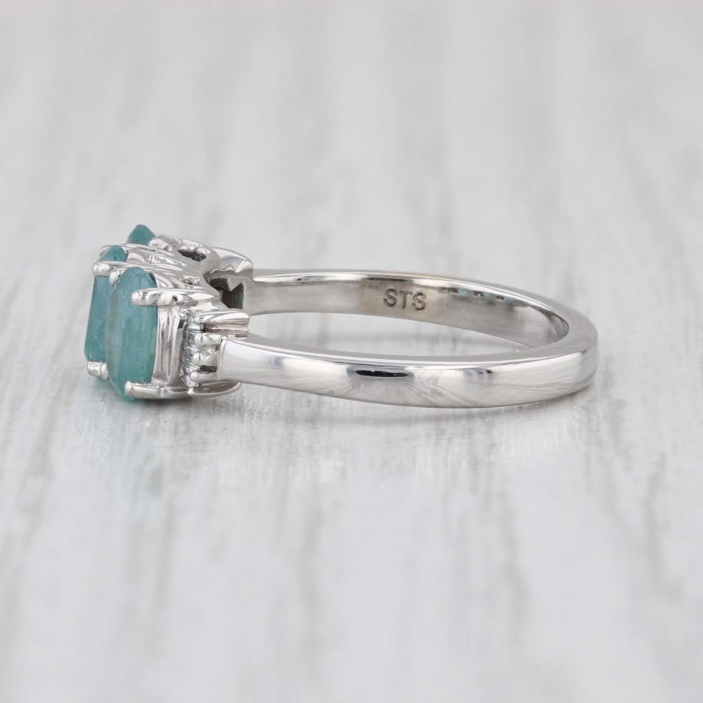 1.69ctw Teal Blue Topaz 3-Stone Ring 10k White Gold Size 5.25 Diamond Accents